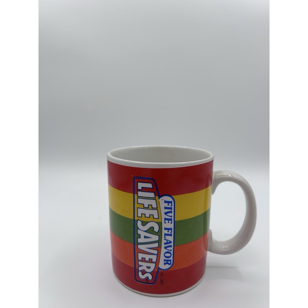 Vintage LIFE SAVERS Five Flavor Rainbow Ceramic Coffee Mug Cup Candy‎ Retro 4 in